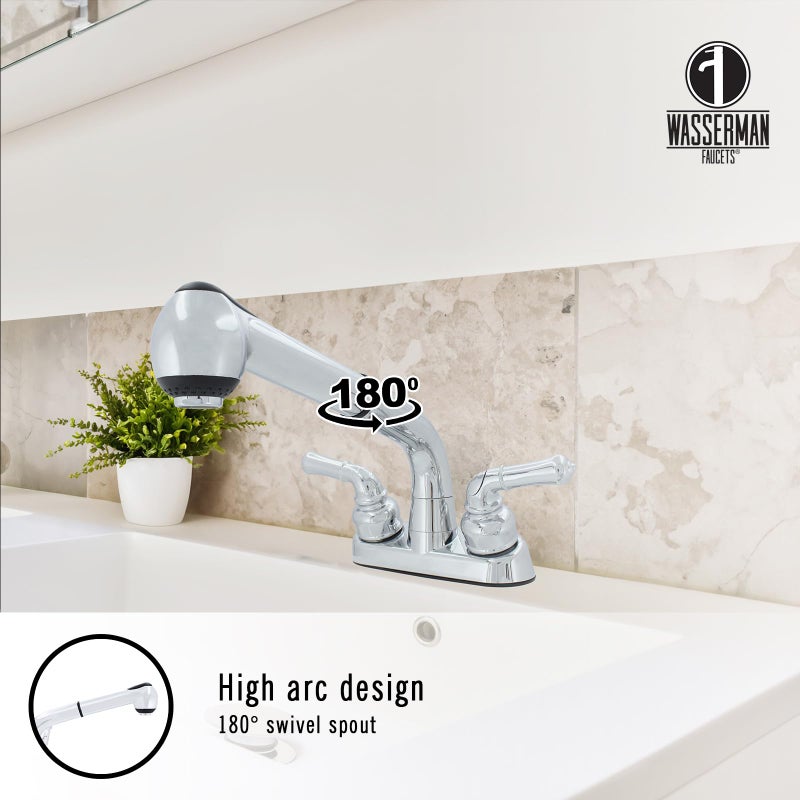 Wasserman Faucets Wasserman 2 Handle Utility/Laundry/Shop Sink Faucet with Pull Out Sprayer in Chrome, Non-Metallic ABS Plastic, 4" Centerset for Laundry Room, Garage, Mud Room, RV - Image 5